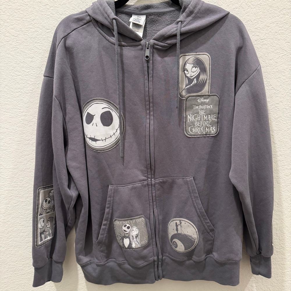 Disney Nightmare Before Christmas Jack Skellington Patch Zip Hoodie Gray XL